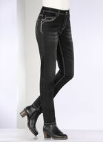 Jeans mit Ziernähten und Strasssteinen SCHWARZ