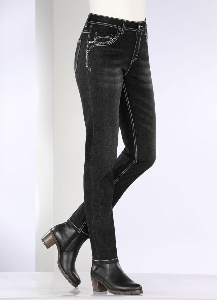Jeans mit Ziernähten und Strasssteinen SCHWARZ
