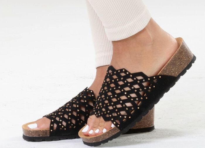 ELENA EDEN, leichte Damen-Pantoletten, Weite G, mit Lederfussbett SCHWARZ