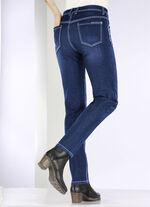 Jeans mit Ziernähten und Strasssteinen DUNKELBLAU