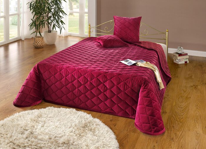 Tagesdecken und Kissenbez&uuml;ge in edler Samt-Optik BORDEAUX