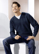 V-Pullover mit Strukturdessin in 3 Farben MARINE