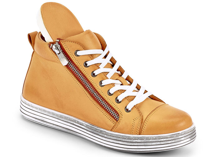 Trendige Schnür-Stiefelette in 3 Farben mit herausnehmbarem Lederfussbett, Weite G GELBORANGE