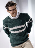 Rundhalspullover DUNKELGRÜN-BEIGE