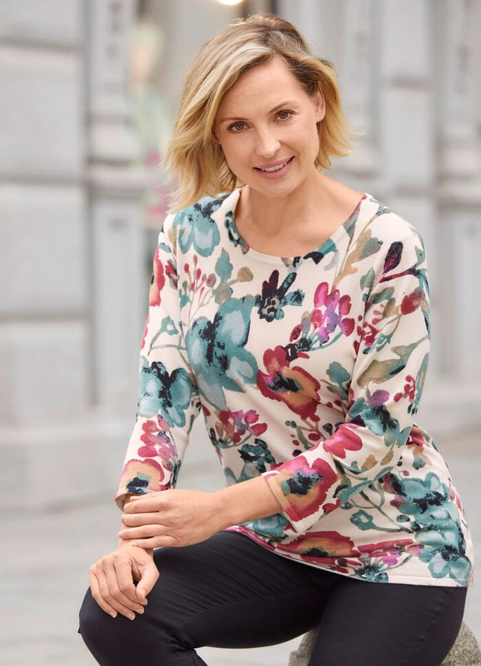 Pullover in Feinstrick mit Floraldessin 