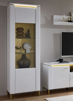 Vitrine mit LED-Beleuchtung und Softclose WEISS-GOLD