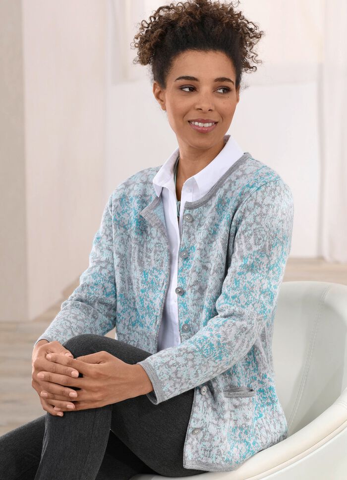 Strickjacke mit dekorativen Knöpfen GRAU-MINT-SEEGRÜN