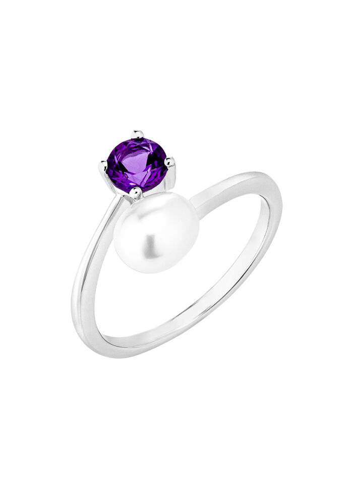 Damenring mit Süsswasser-Zuchtperle und Amethyst 