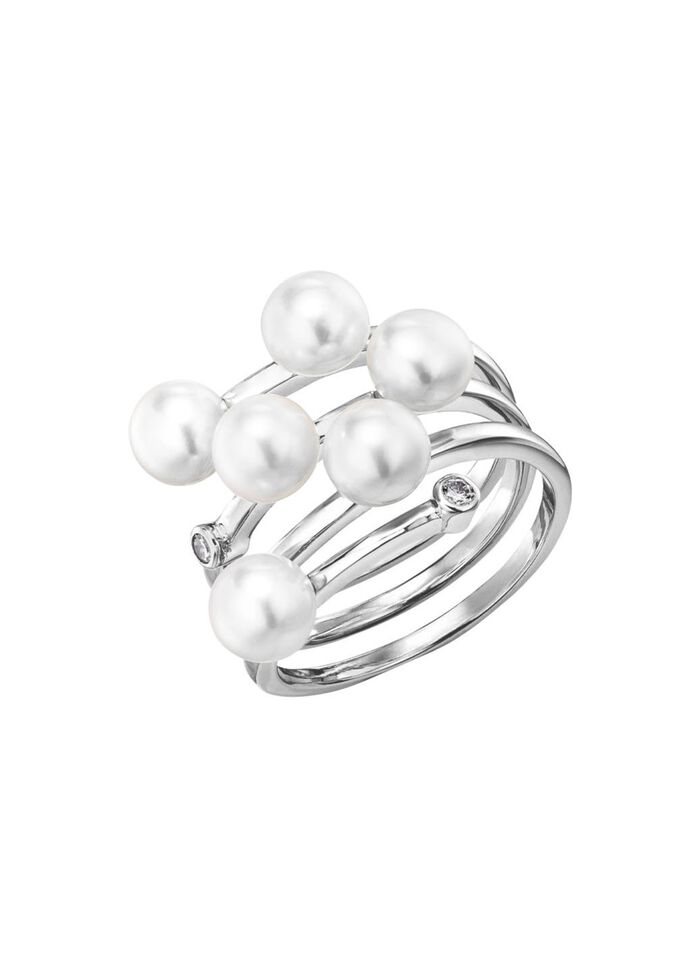 3-reihiger Damenring mit Perlen und synth. Zirkonia 