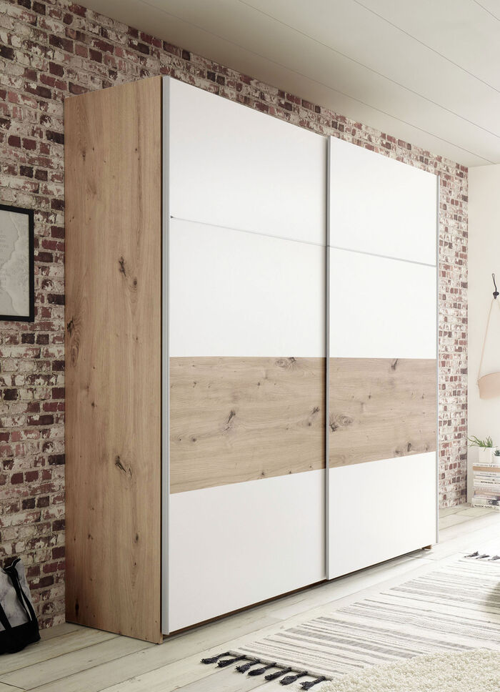 Schwebetürenschrank in moderner Optik WEISS-EICHE
