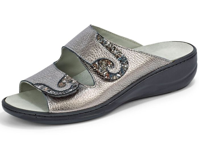 Mubb, bequeme Damen-Pantoletten, Weite H, mit herausnehmbarem Fussbett ANTIKBRONZE