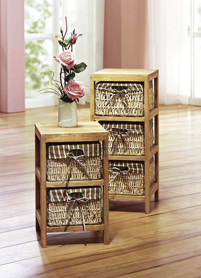 Regal mit K&ouml;rben aus Mais-Strohgeflecht NATUR