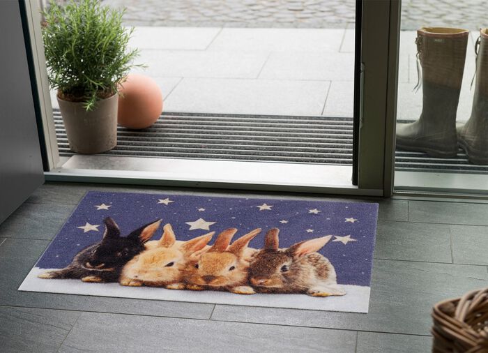 Fu&szlig;matte 4 Hasen im Schnee 