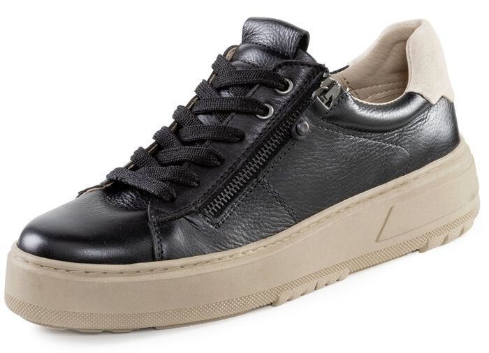 ELENA EDEN Schn&uuml;rschuh mit Velour-Besatz SCHWARZ-BEIGE