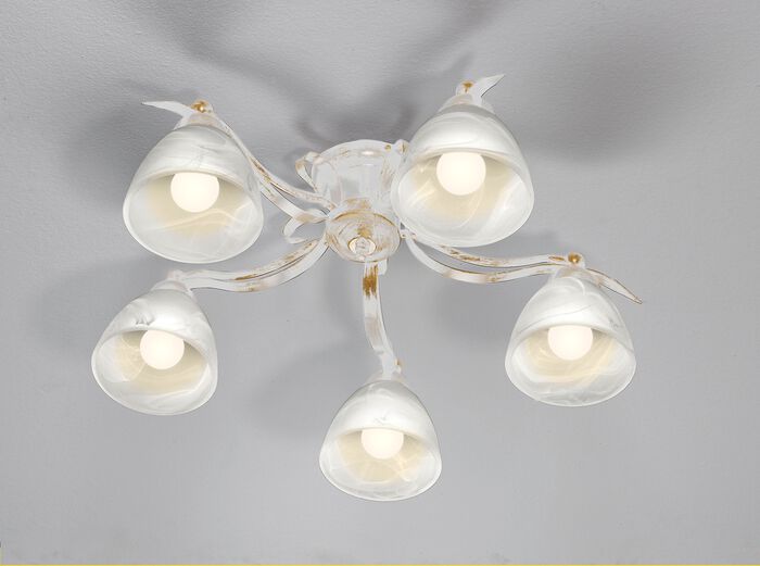 Formsch&ouml;ne Deckenlampe aus Eisen und Glas 