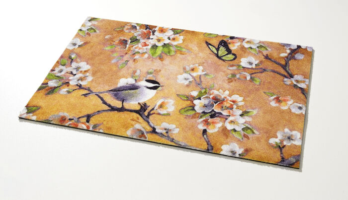 Fussmatte Vogel auf Zweig mit rutschhemmender Rückseite 