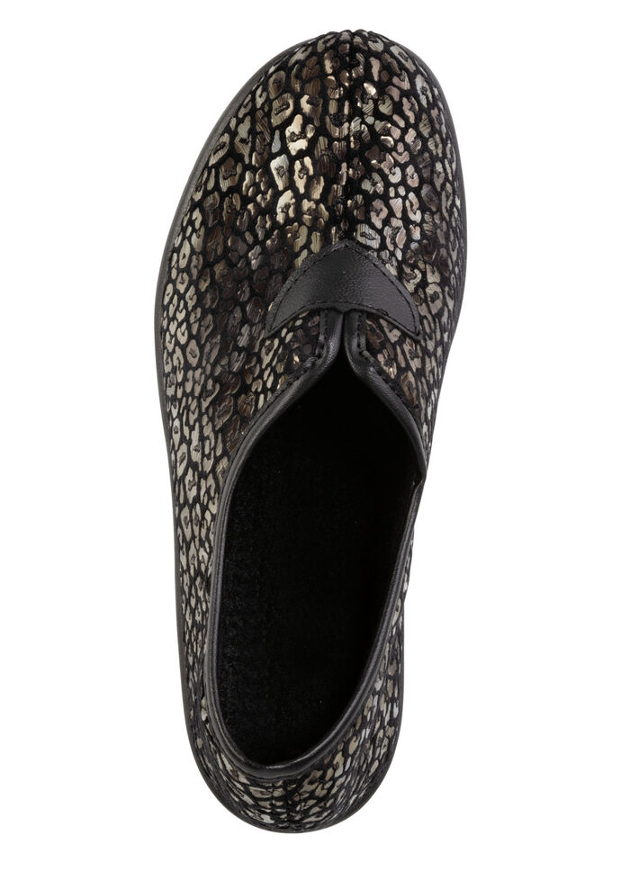 Hausschuh aus bedrucktem Samt in Leo-Muster SCHWARZ-BRONZE