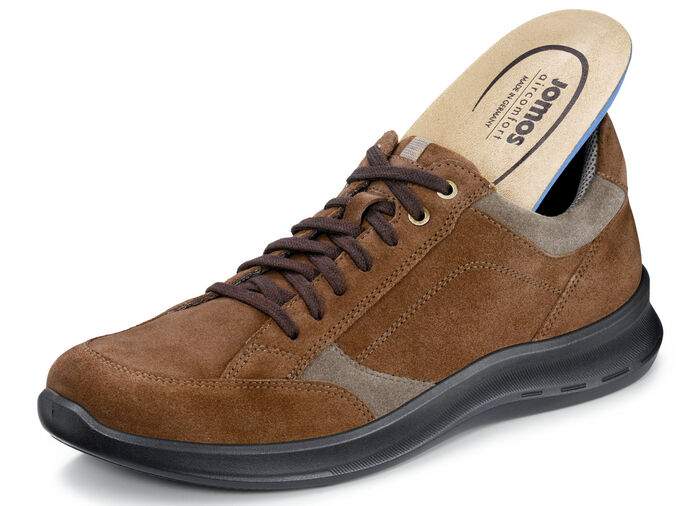 Schnürschuh mit modernen Kontrasteinsätzen COGNAC