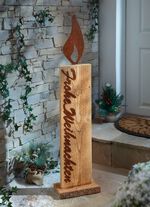 Kerze Frohe Weihnachten aus Fichtenholz und Stahlblech 