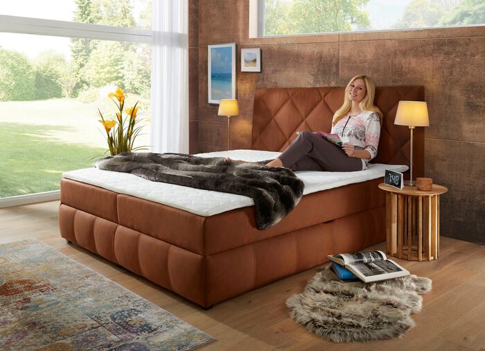 Boxspringbett mit Bettkasten und Topper COGNAC
