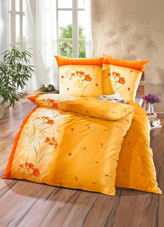 B&uuml;gelleichte DOBNIG Bettw&auml;sche-Garnitur mit Reissverschluss ORANGE