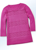 Pullover mit Struktur- und Ajourmix FUCHSIA