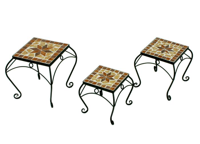 Pflanzenpodeste &laquo;Mosaik&raquo;, eckig, 3er-Set, aus robustem Stahl 