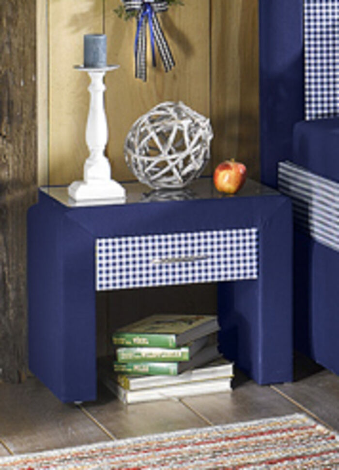 Nachttisch mit Glasplatte BLAU