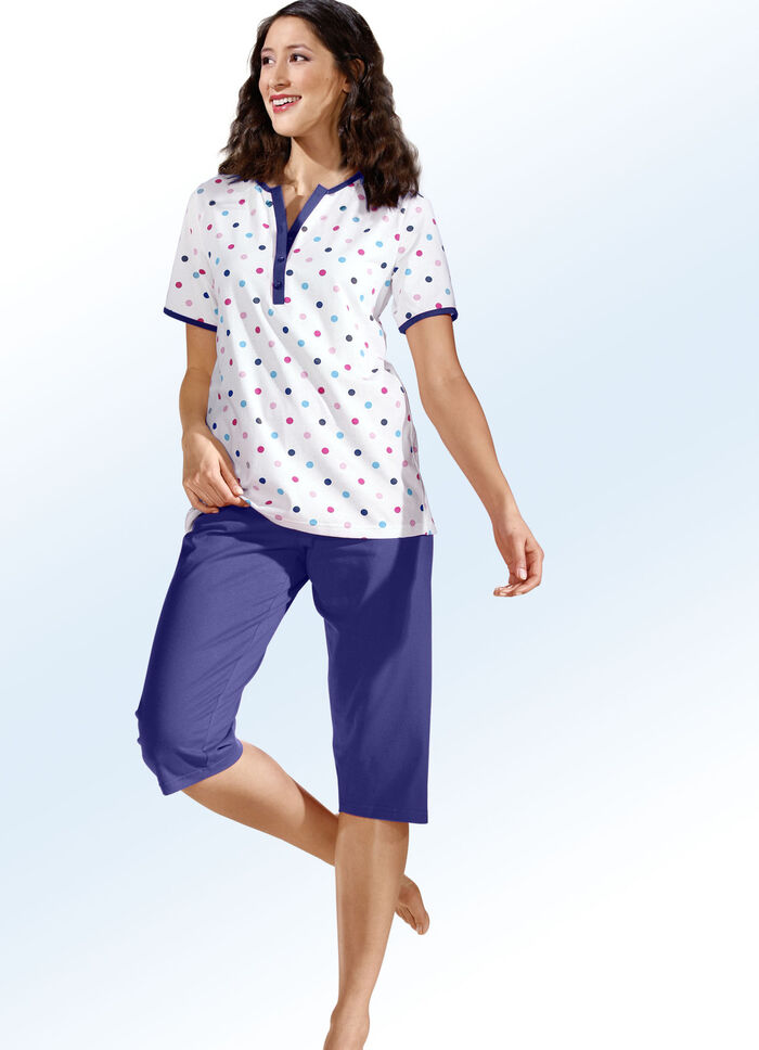 Zweierpack Pyjamas mit Pünktchen, lang- und kurzarm ECRU-MARINE