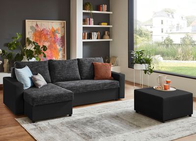 Frei im Raum aufstellbare Polsterecke mit Hocker 