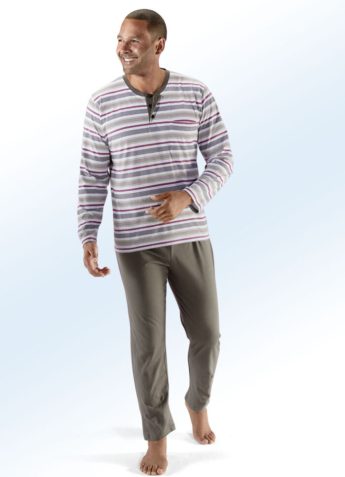 Zweierpack Pyjamas mit Knopfleiste und garngefärbtem Ringeldessin