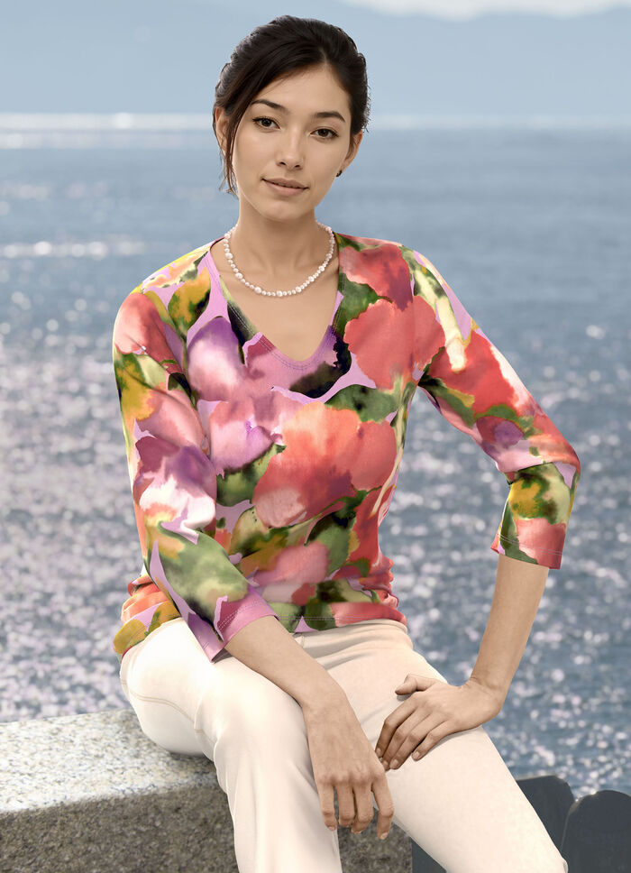 Pullover in floralem Feinstrick 