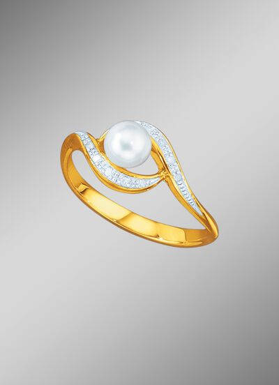 Bicolor-Damenring mit S&uuml;sswasser-Zuchtperle 