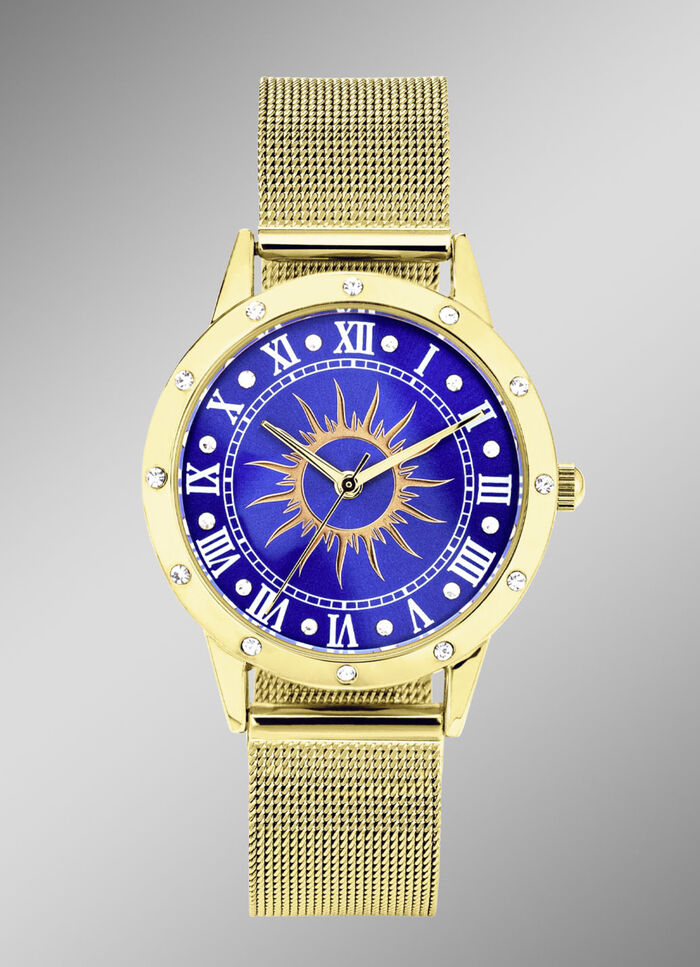 Quartz-Damenuhr Sonne mit weissen Kristallakzenten  