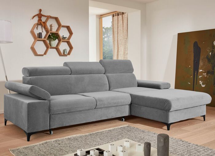 Polsterecke mit Bettfunktion, verstellbaren Kopfst&uuml;tzen und Armlehnen 