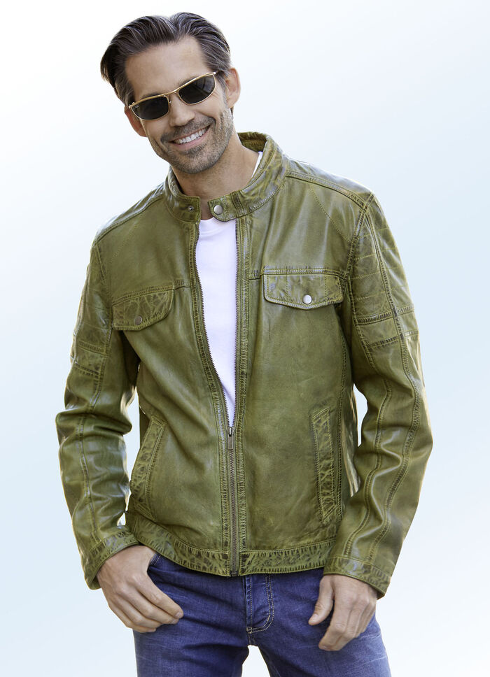 Lederkurzjacke mit Zierstepp