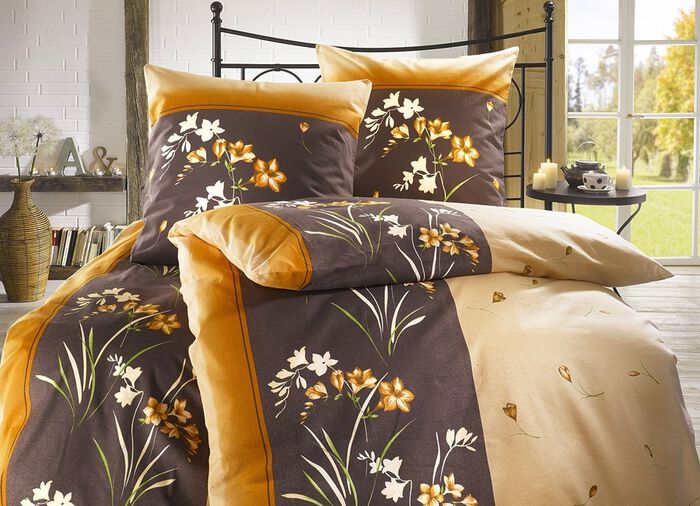 B&uuml;gelleichte DOBNIG Bettw&auml;sche-Garnitur mit Reissverschluss BRAUN