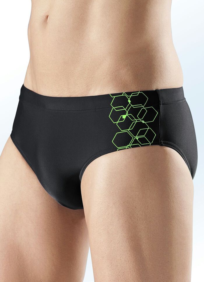 Naturana Badehose in Slipform mit platziertem Druckdessin SCHWARZ-GRÜN