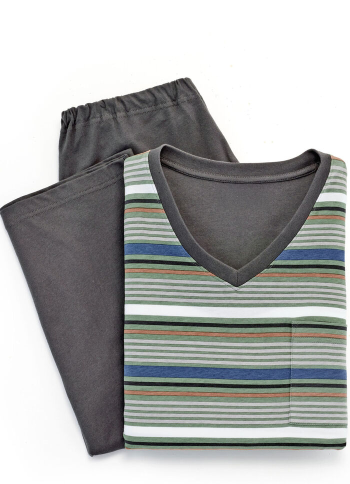 Schlafanzug mit V-Ausschnitt und offenen Abschlüssen 