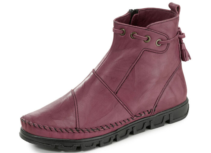 Gemini Mokassin-Stiefelette aus Rind-Nappaleder mit Knitter-Struktur RUBINROT