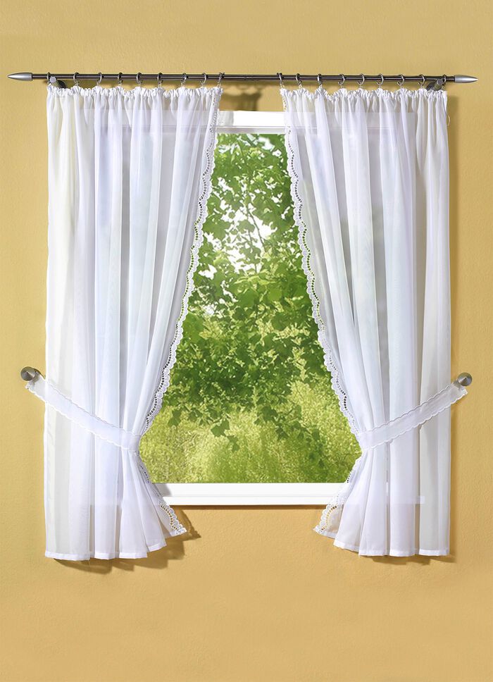 &laquo;Plauener Stickerei&raquo; Seitenschal-Garnitur, verschiedene Ausf&uuml;hrungen WEISS