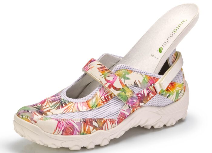 Waldl&auml;ufer Slipper mit verstellbaren Klettverschl&uuml;sse WEISS-BUNT