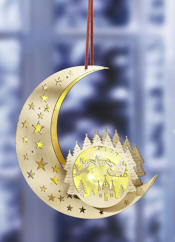 Beleuchteter Mond aus Holz