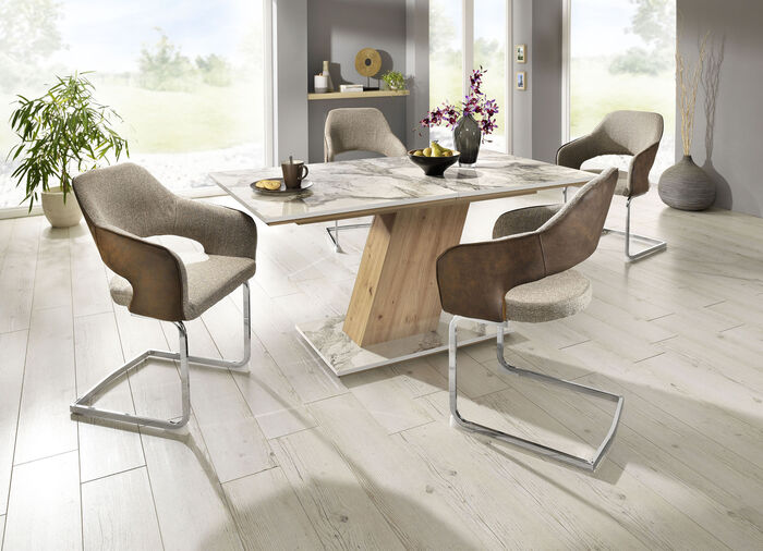 Tisch mit Auszug und einfach zu reinigender Tischplatte MARMOR BEIGE/ARTISAN EICHE
