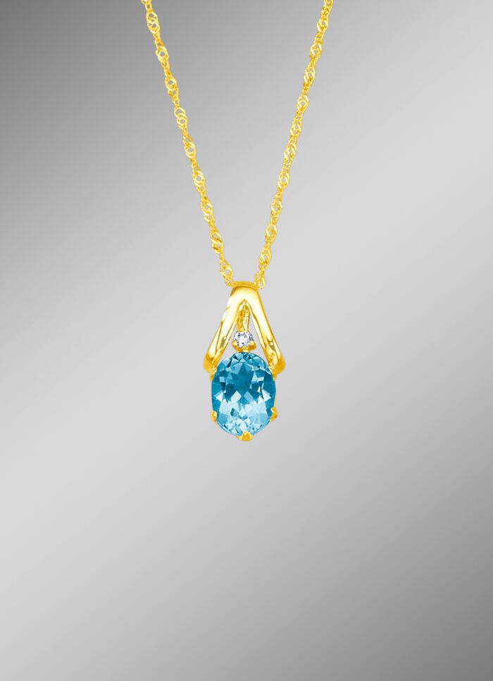 Anh&auml;nger mit Singapurkette, mit echt Blautopas und synth. Zirkonia 