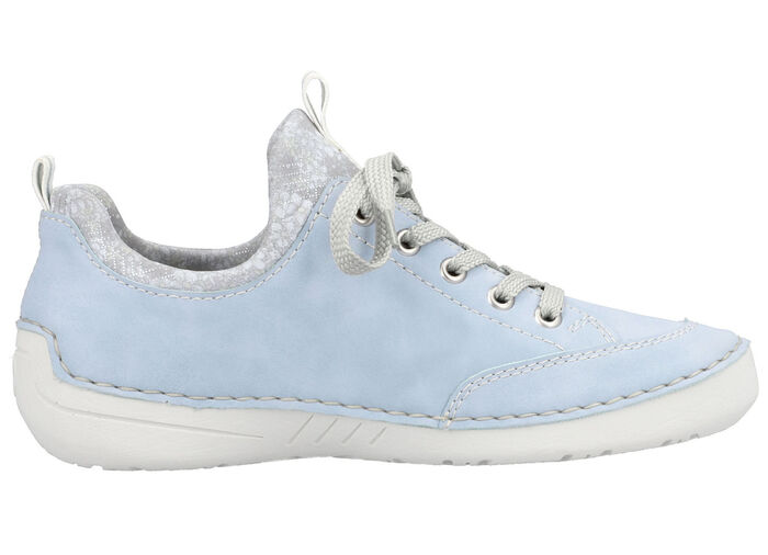 Rieker Schn&uuml;rschuh aus floral bedrucktem Textilmaterial mit Metallicschimmer HELLBLAU-GRAU