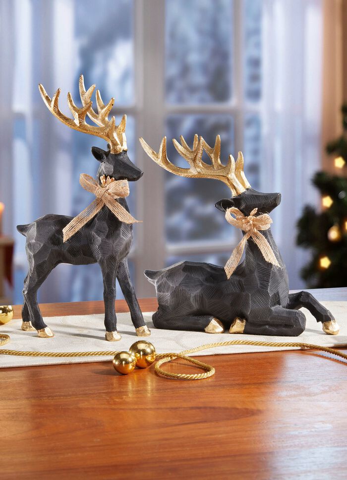 Hirsch mit Hufen und Geweih in goldfarben SCHWARZ