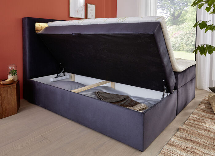 Boxspringbett mit mehrfarbig einstellbarer LED-Beleuchtung ANTHRAZIT
