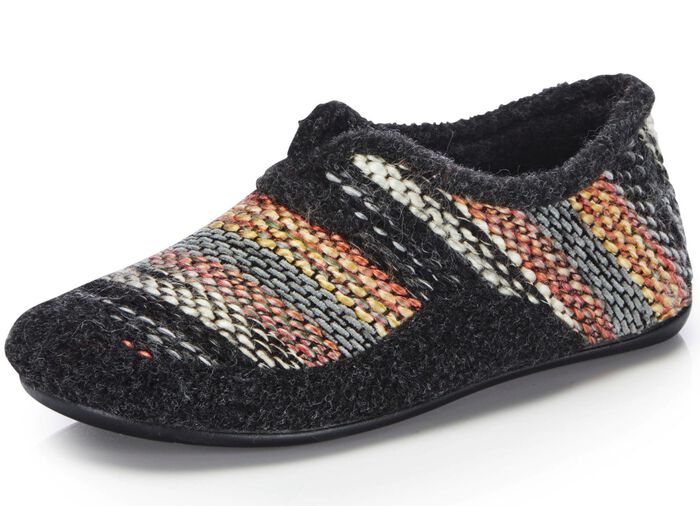 Laurina, bequeme Damen-Hausschuhe, Weite G, mit herausnehmbarem Fussbett ANTHRAZIT-BUNT