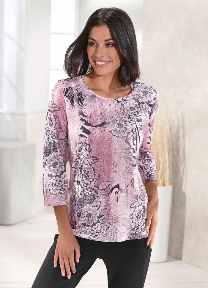 Shirt mit Pl&auml;ttchenzier im Vorderteil in 4 Farben ROS&Eacute;-GRAU